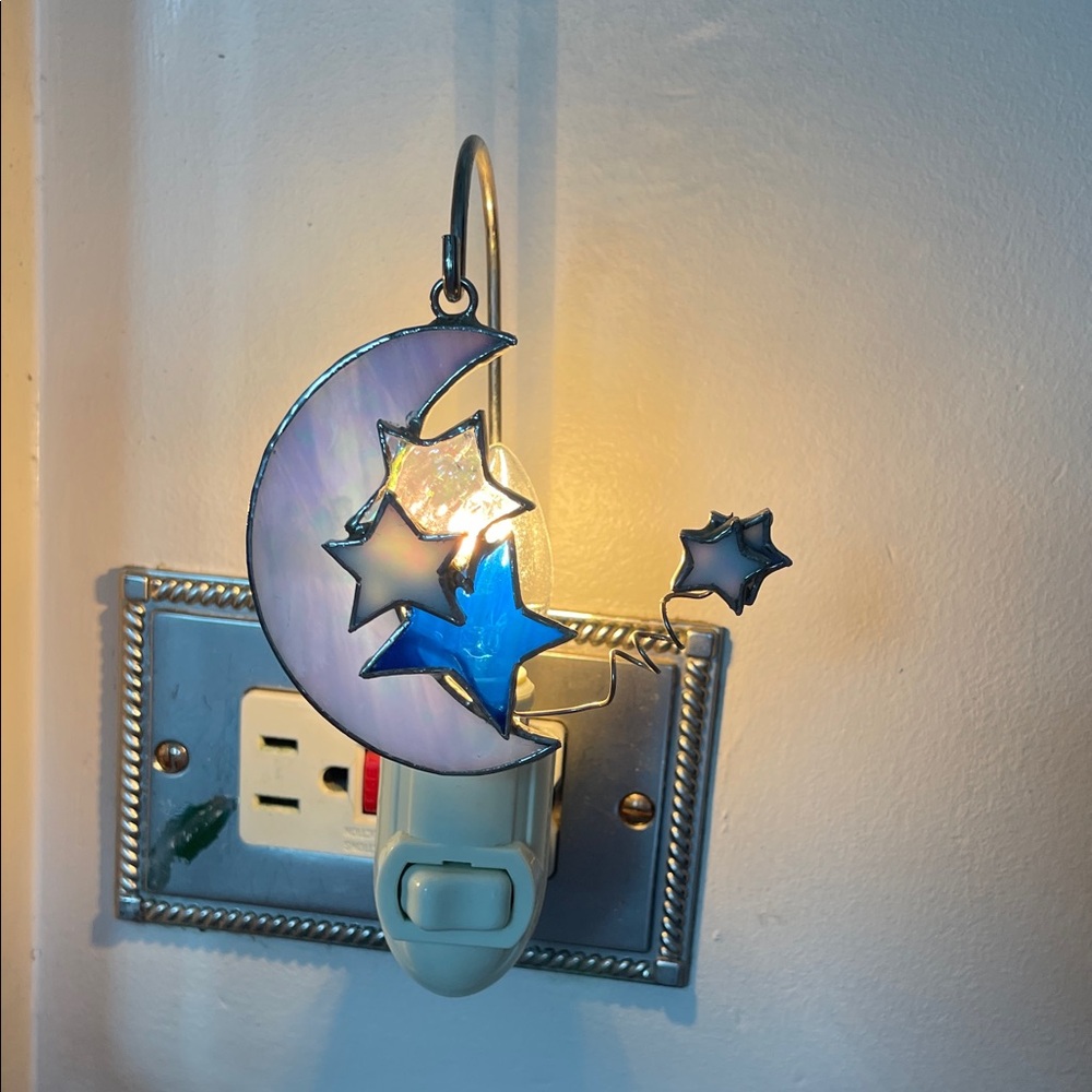 Stained Glass Moon and Stars Night Light